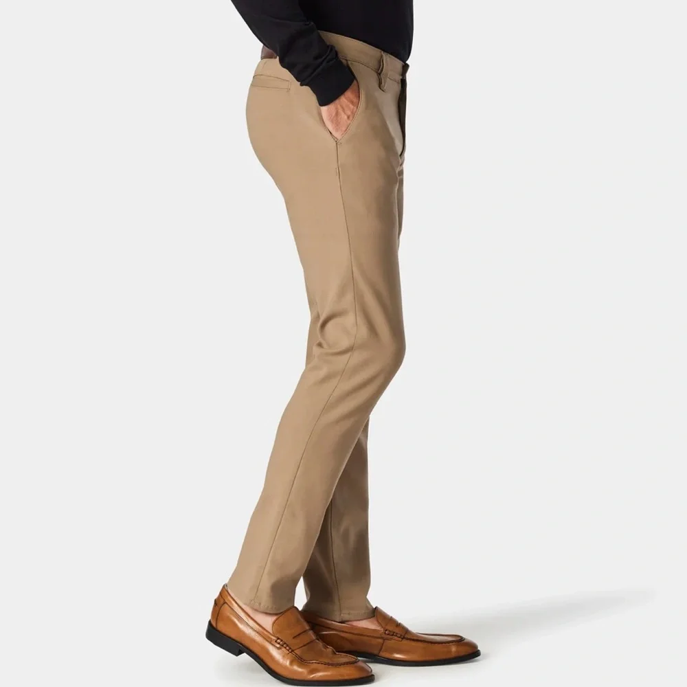 34 Heritage Verona Slim Leg Flat Front Chino Pants - Khaki High Flyer - Picture 2 of 15